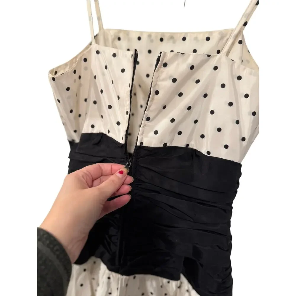 Polka Dot Taffeta Cocktail Dress 4 Vintage 80s/90s Holiday Party Black White y2k